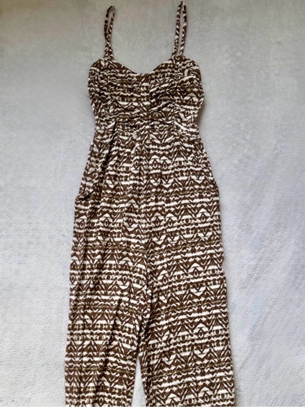 Aeropostale Brown & Cream Patterned Strappy Jumpsuit
